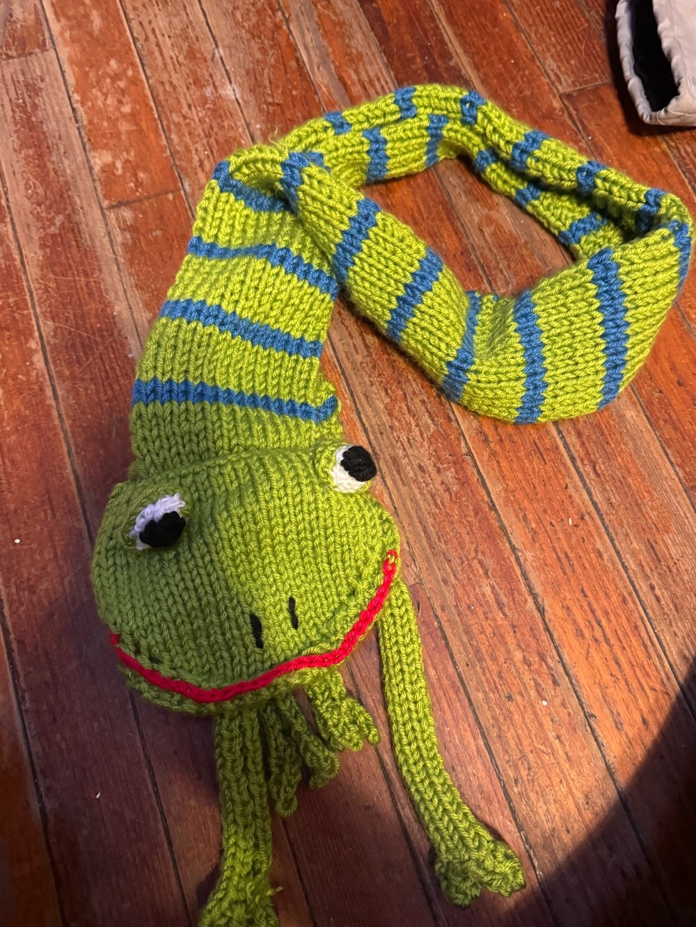 Kids Green & Blue Striped Plush Snake Scarf - Unbranded